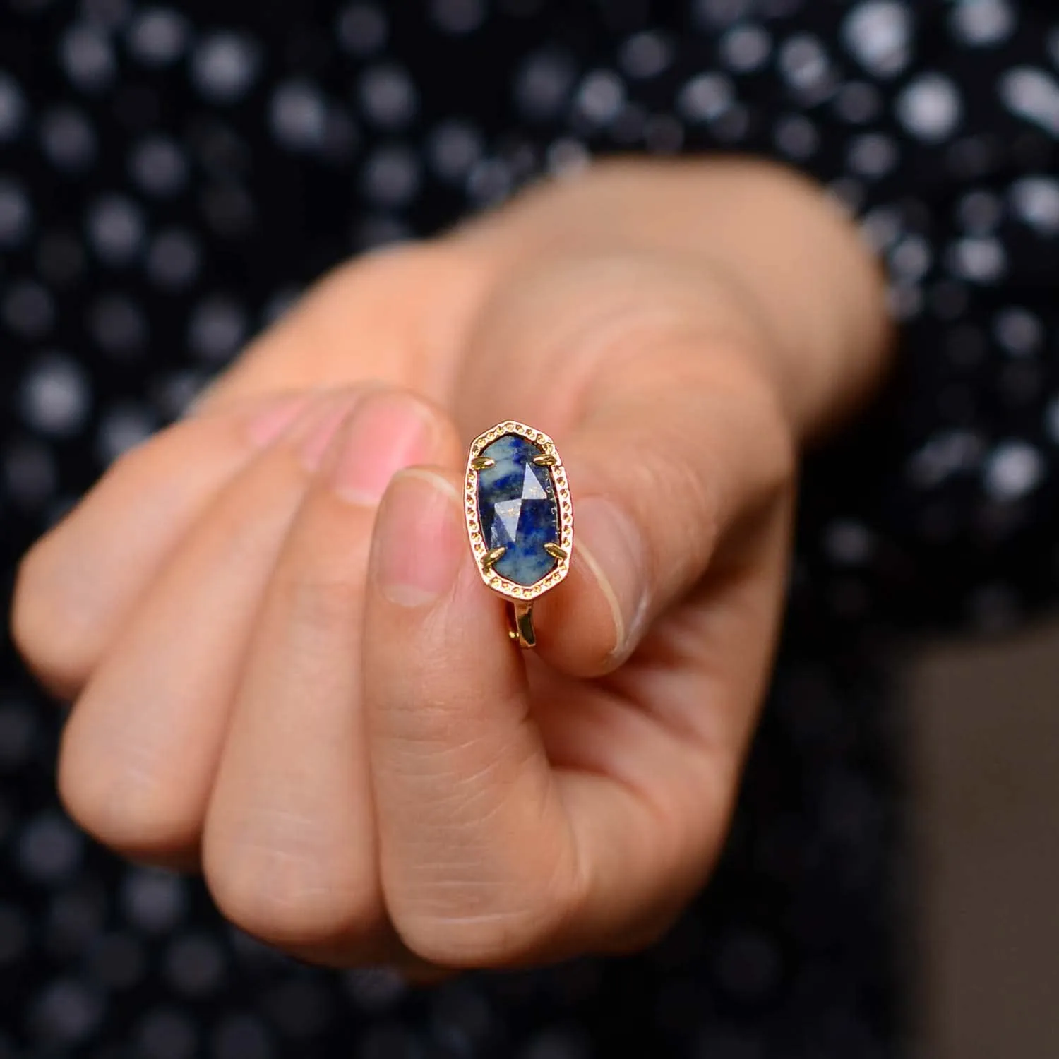 Gold Plated Adjustable Created Opal Rings | Stacking Rings | Gold Rings for Women (Jewel Blue)