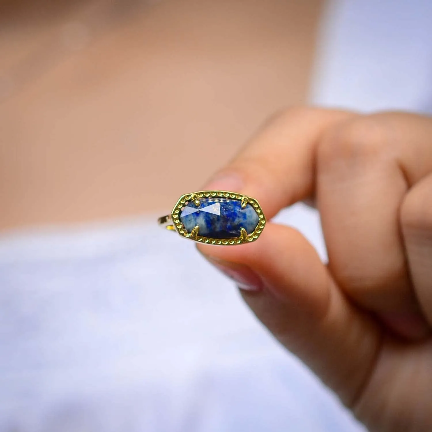 Gold Plated Adjustable Created Opal Rings | Stacking Rings | Gold Rings for Women (Jewel Blue)