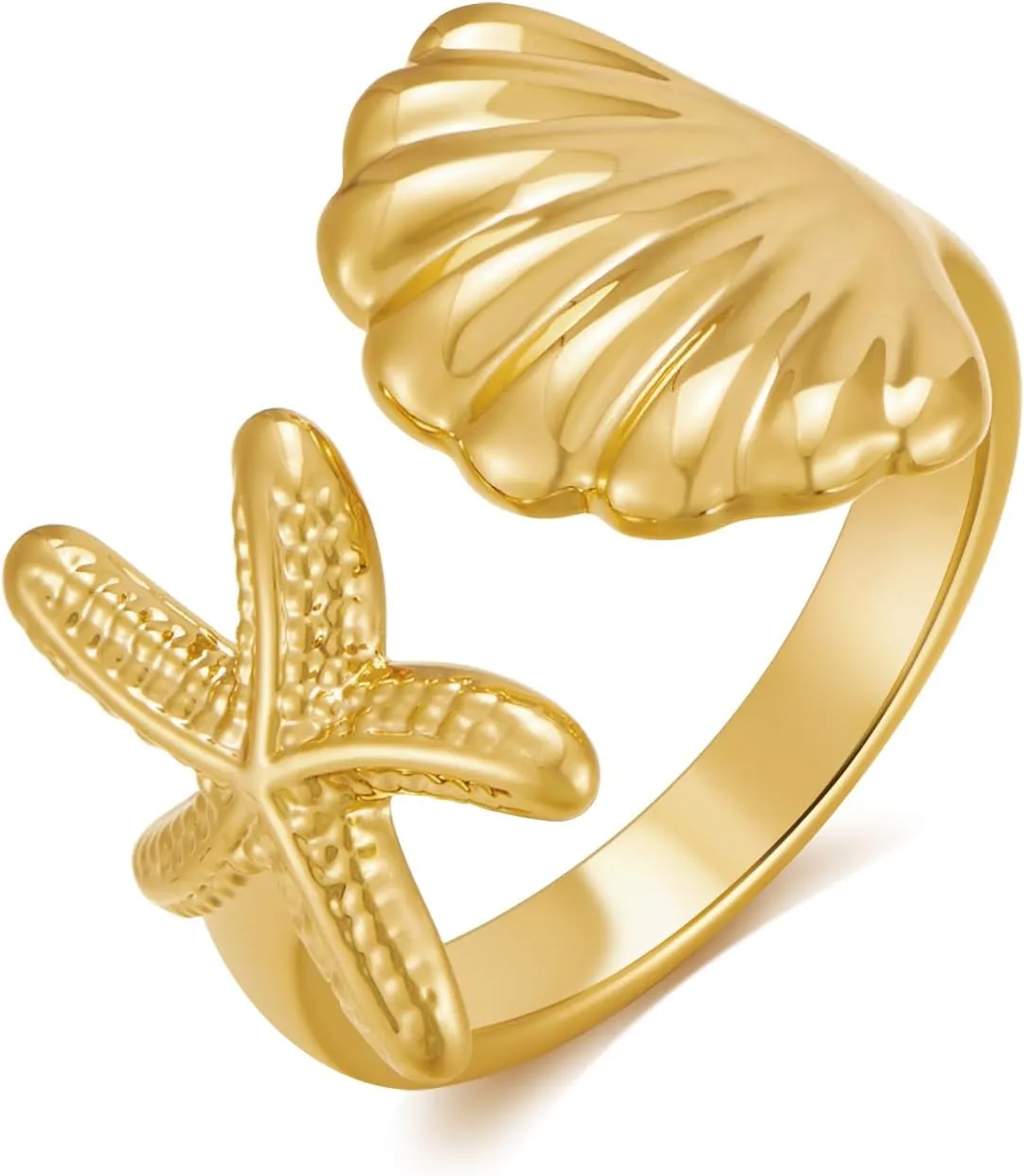 Gold Rings For Women Chunky Gold Starfish Conch Statment Rings Adjustable Open Rings Large Band Rings