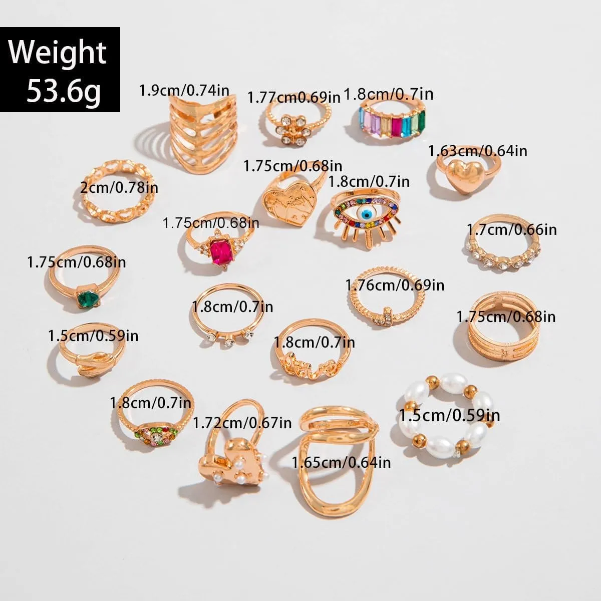 Gold Silver Rings for Women Pearl Colorful Rhinestone Waterproof Chunky Silver Ring Non Tarnish Gold Ring Set Stackable Statement Rings Adjustable Open Fashion Jewelry