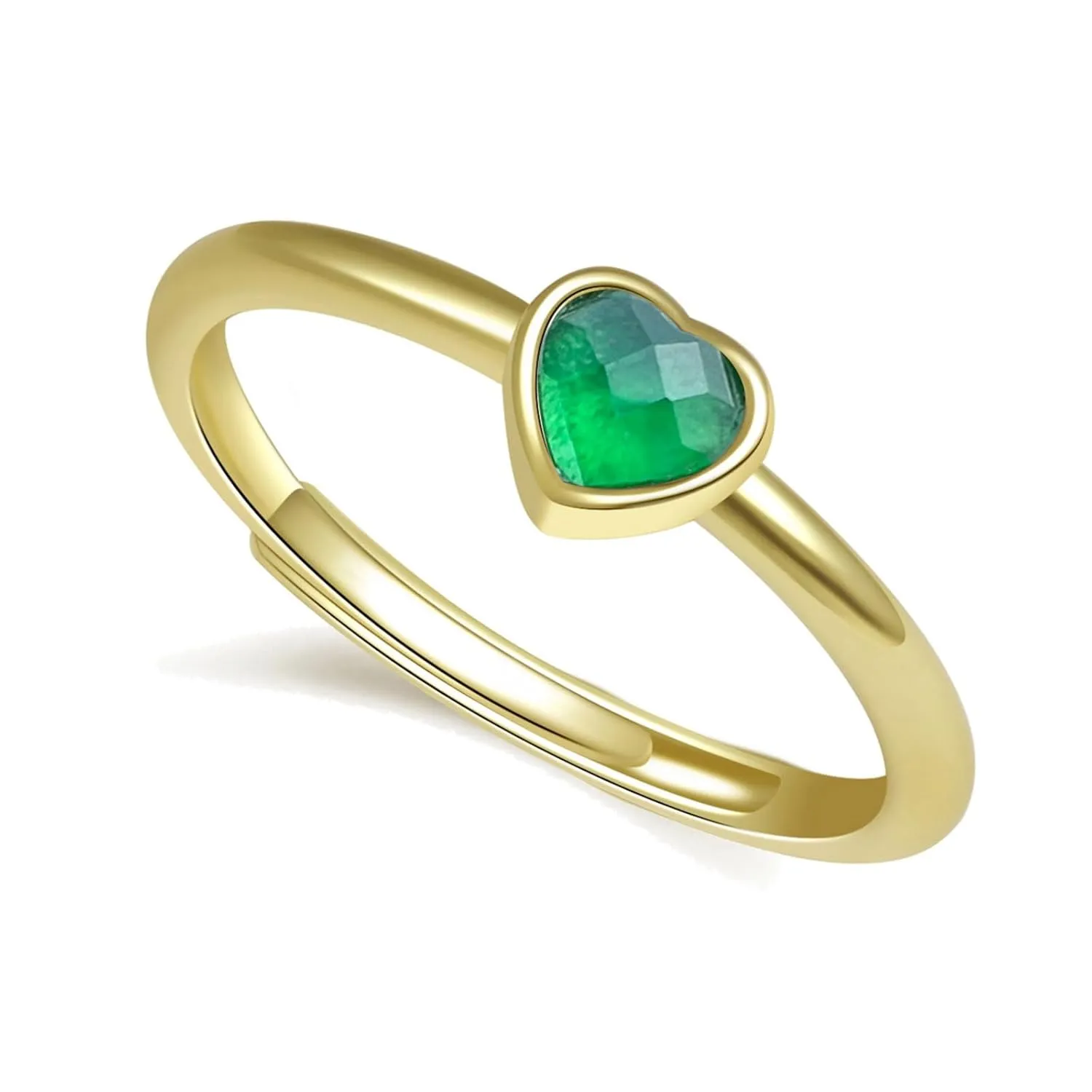 Green Agate Rings for Women, Natural Green Gemstone Rings Cocktail Ring. Dainty Adjustable 14k Gold Plated Heart Rings for Her