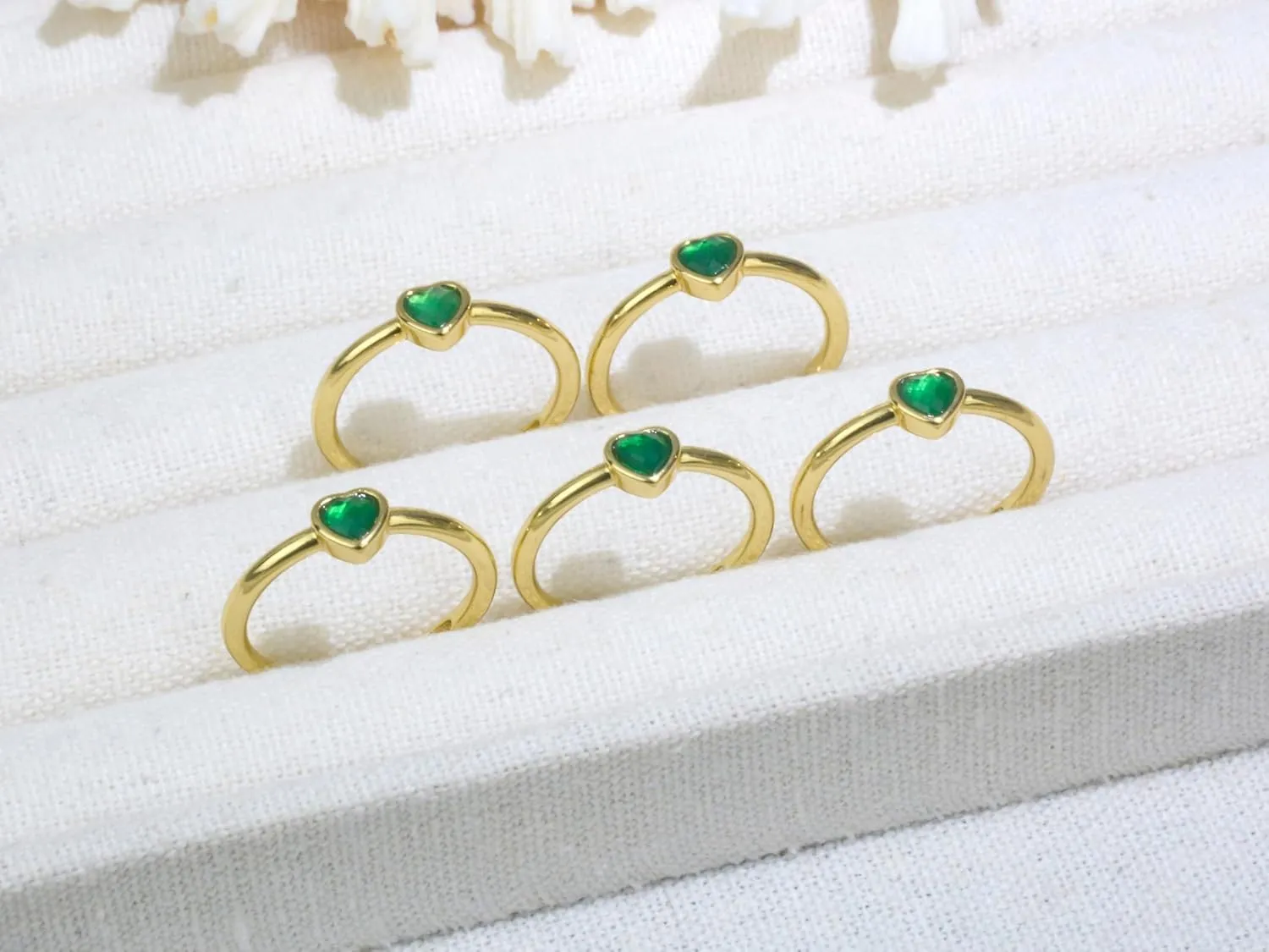 Green Agate Rings for Women, Natural Green Gemstone Rings Cocktail Ring. Dainty Adjustable 14k Gold Plated Heart Rings for Her