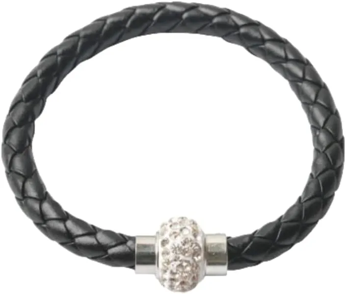 handmade beaded bracelet, suitable for both men and women, PU leather rope woven bracelet, couple bracelet (black)