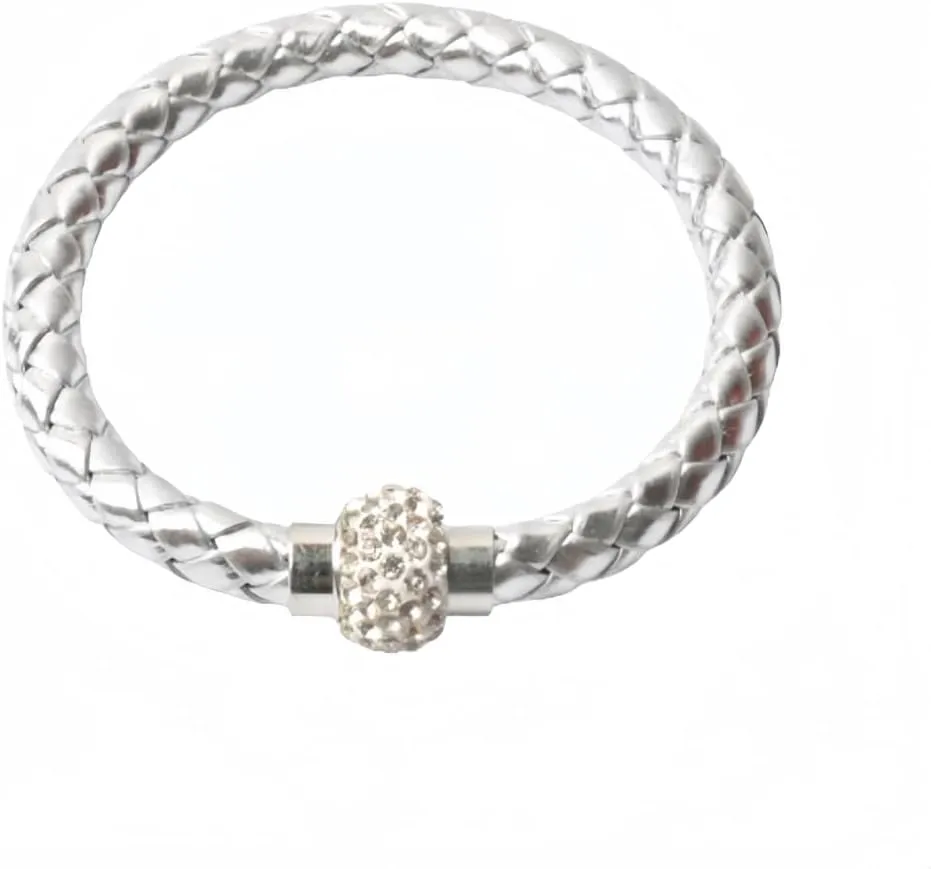 handmade beaded bracelet, suitable for both men and women, PU leather rope woven bracelet, couple bracelet (silver)