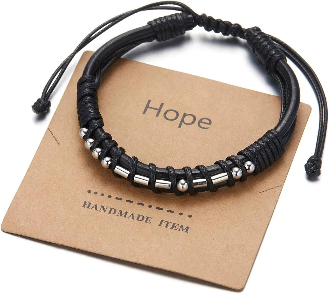 Harlermoon Morse Code Bracelets Adjustable Braided Wrist Bracelets Secret Morse Code Leather Bracelet Gift for Men Father Day Gift