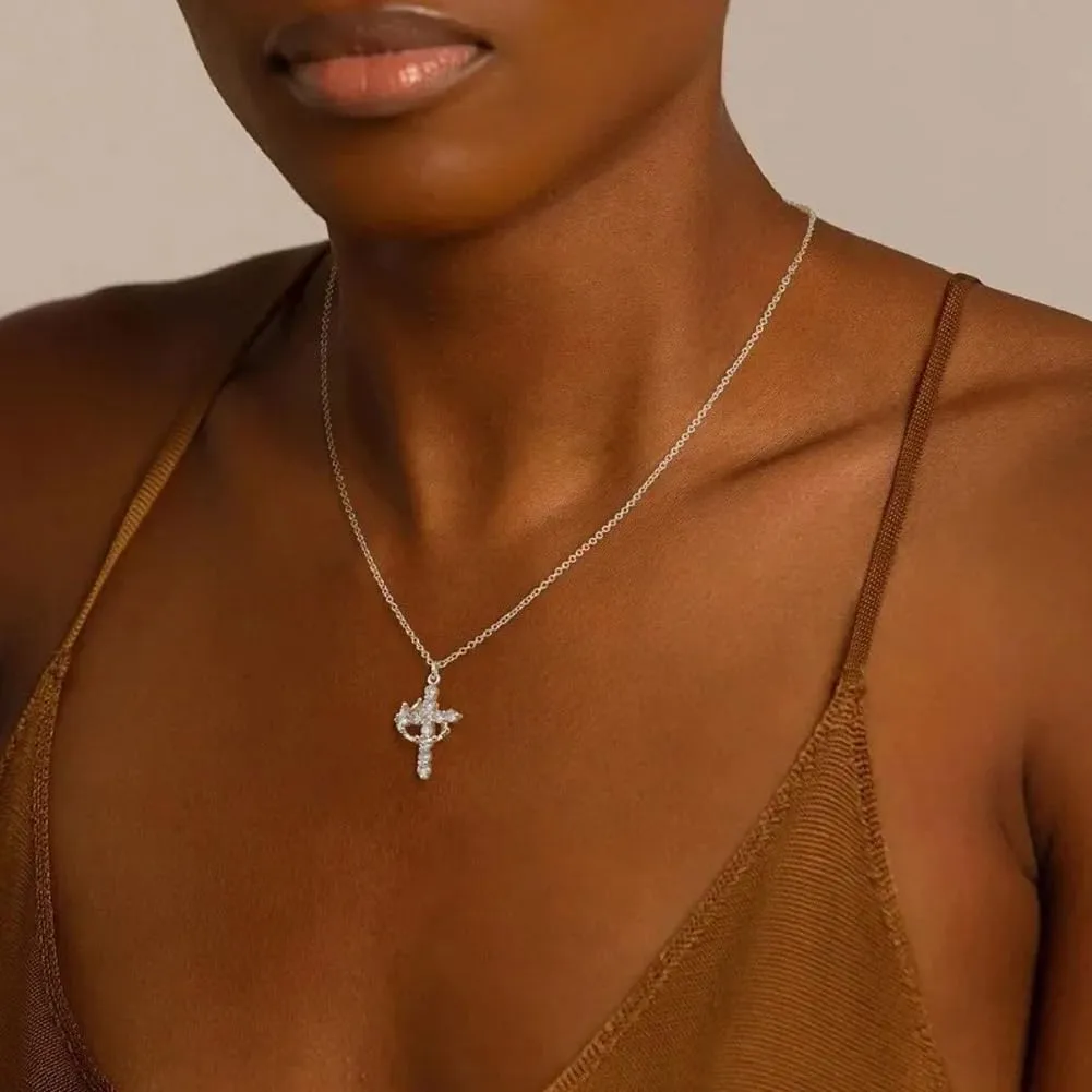Hiscrown Cross & Crown Necklace,Gold Rotatable Crown Sideways Cross Necklace,Tiny Gold Jewelry(Gold)