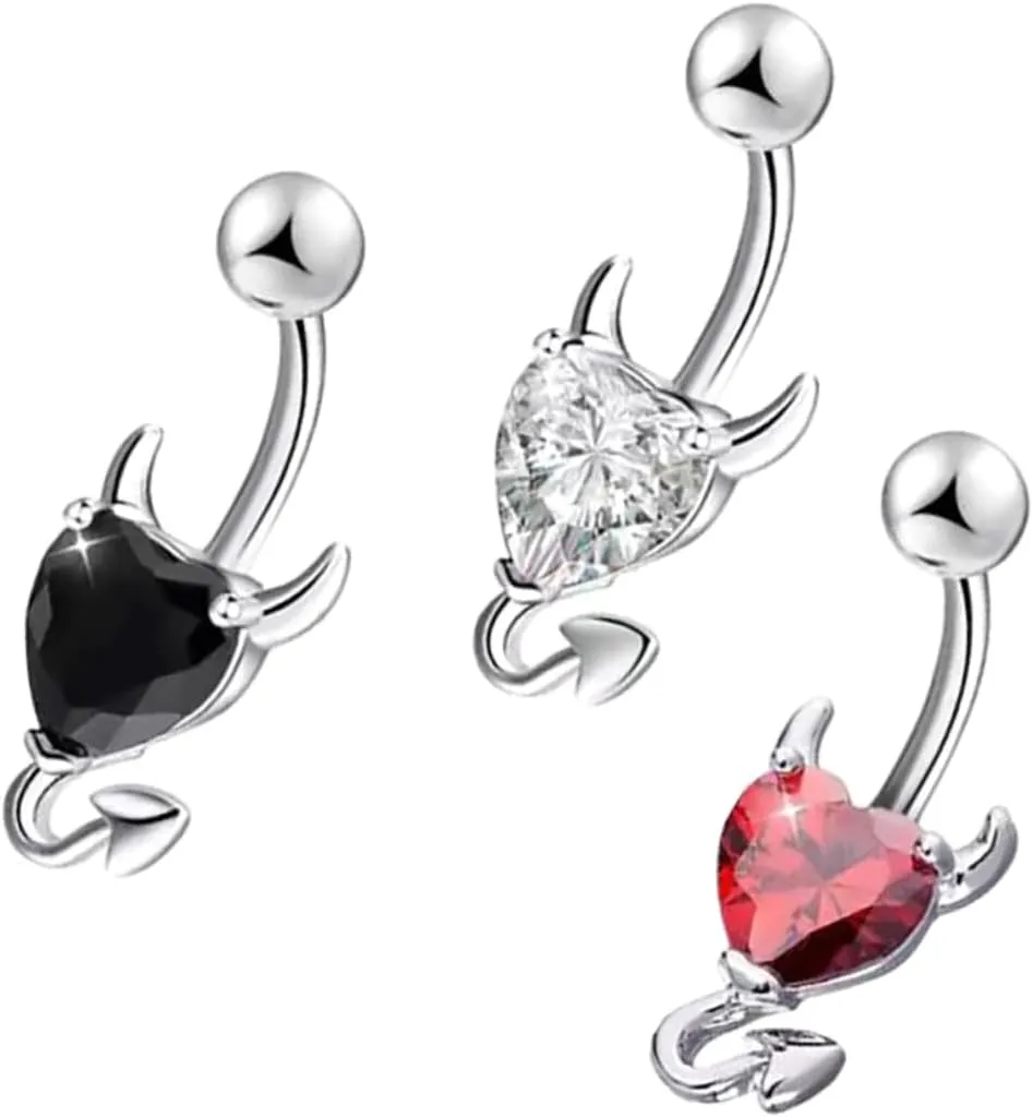 Homoyoyo 3Pcs Heart Zircon Belly Rings Navel Jewelry for Women Stylish Belly Button Piercing for Swimwear Beach Wear Unique Design