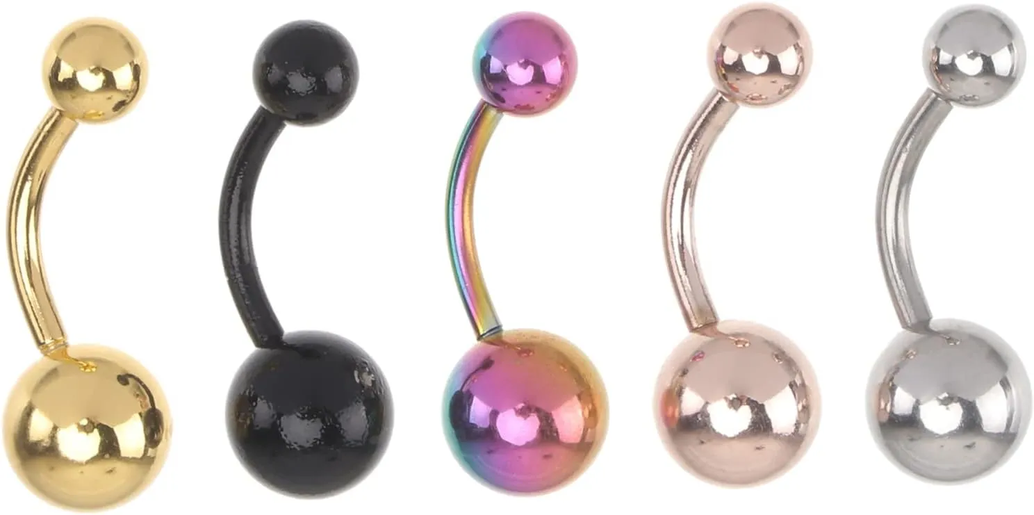 Homoyoyo 5pcs Round Ball Belly Rings Jewelry Navel Studs Fashion Navel Rings Piercing Jewelries