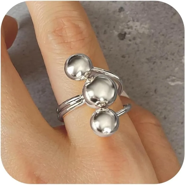 HUASAI Chunky Gold Rings for Women Silver Statement Rings Adjustable Wide Band Rings Irregular Stackable Rings for Women Jewelry Gift