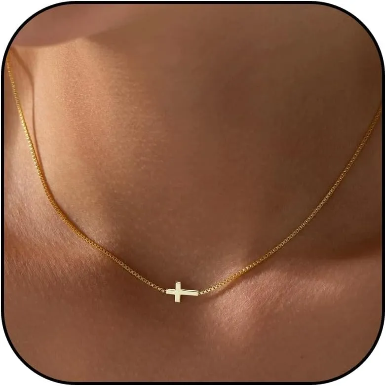 HUASAI Cross Necklace for Women Dainty 14K Gold Plated Cross Necklaces for Women Trendy Minimalist Tiny Cross Choker Necklace Gold Faith Jewelry Gifts
