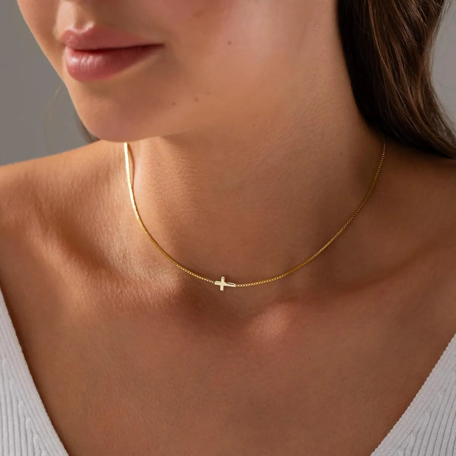 HUASAI Cross Necklace for Women Dainty 14K Gold Plated Cross Necklaces for Women Trendy Minimalist Tiny Cross Choker Necklace Gold Faith Jewelry Gifts