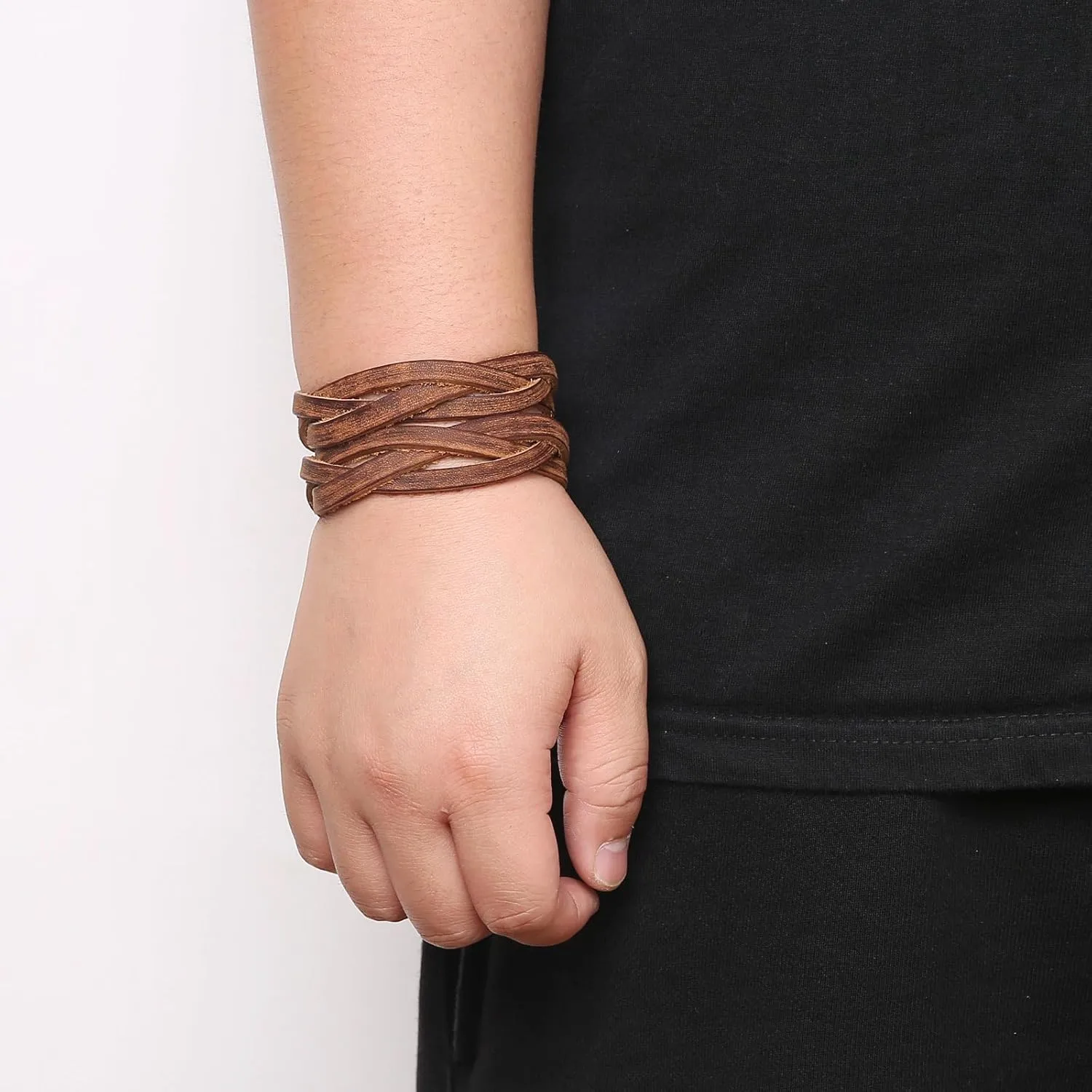 HZMAN 2Pcs Retro Leather Bracelets for Men Brown Rock Cuff Bracelet