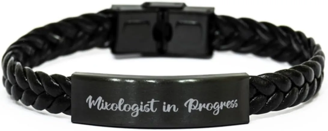Inappropriate Mixologist Gifts, Mixologist in Progress, Funny Birthday Braided Leather Bracelet For Friends From Colleagues, Leather bracelets for men, Leather bracelets for women, Handmade leather