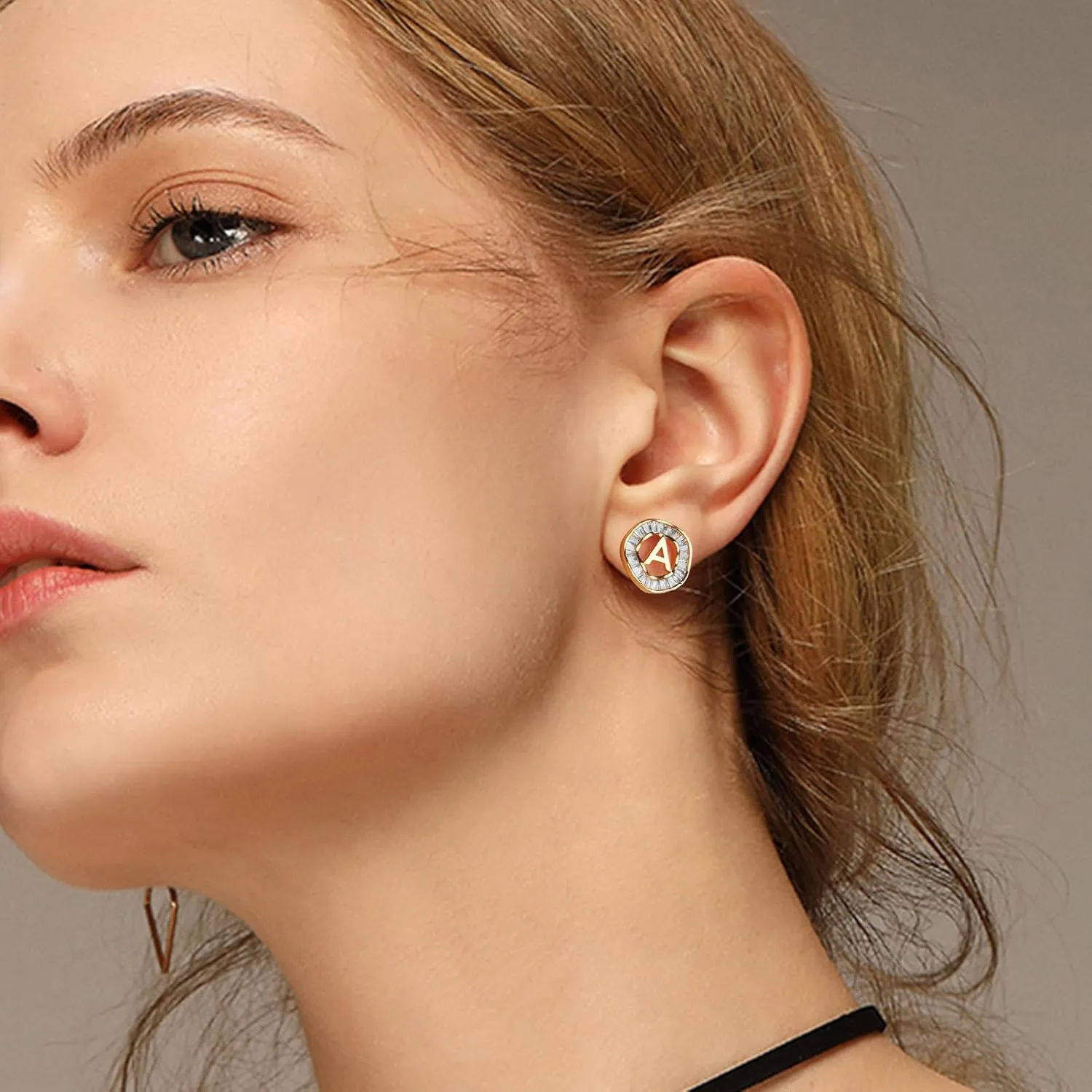 Initial Stud Earrings for Women, TAIGRAMA 18K Gold Plated Cubic Zirconia Earrings Studs Hypoallergenic for Sensitive Ears, Letter Studs Earrings for Women Jewelry Gifts