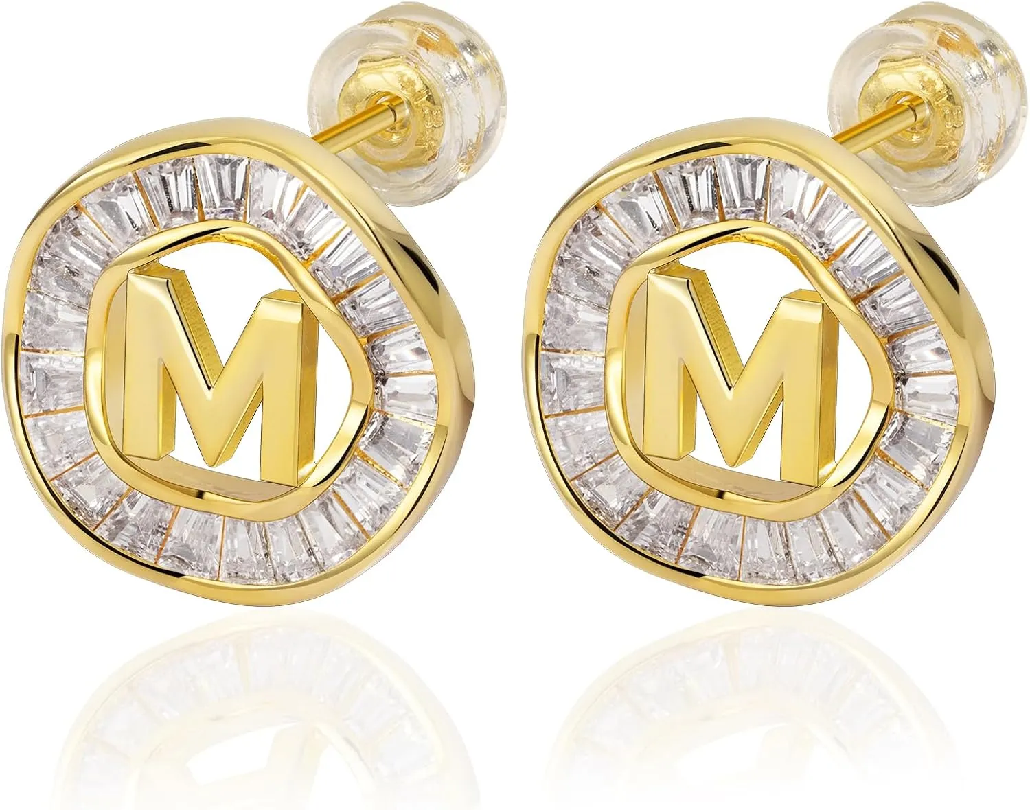 Initial Stud Earrings for Women, TAIGRAMA 18K Gold Plated Cubic Zirconia Earrings Studs Hypoallergenic for Sensitive Ears, Letter Studs Earrings for Women Jewelry Gifts