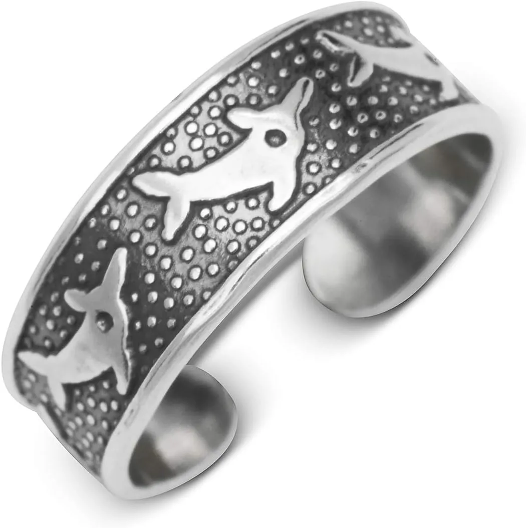 JewelryWeb Sterling Silver Bali Oxidized Dolphin Adjustable Toe Ring