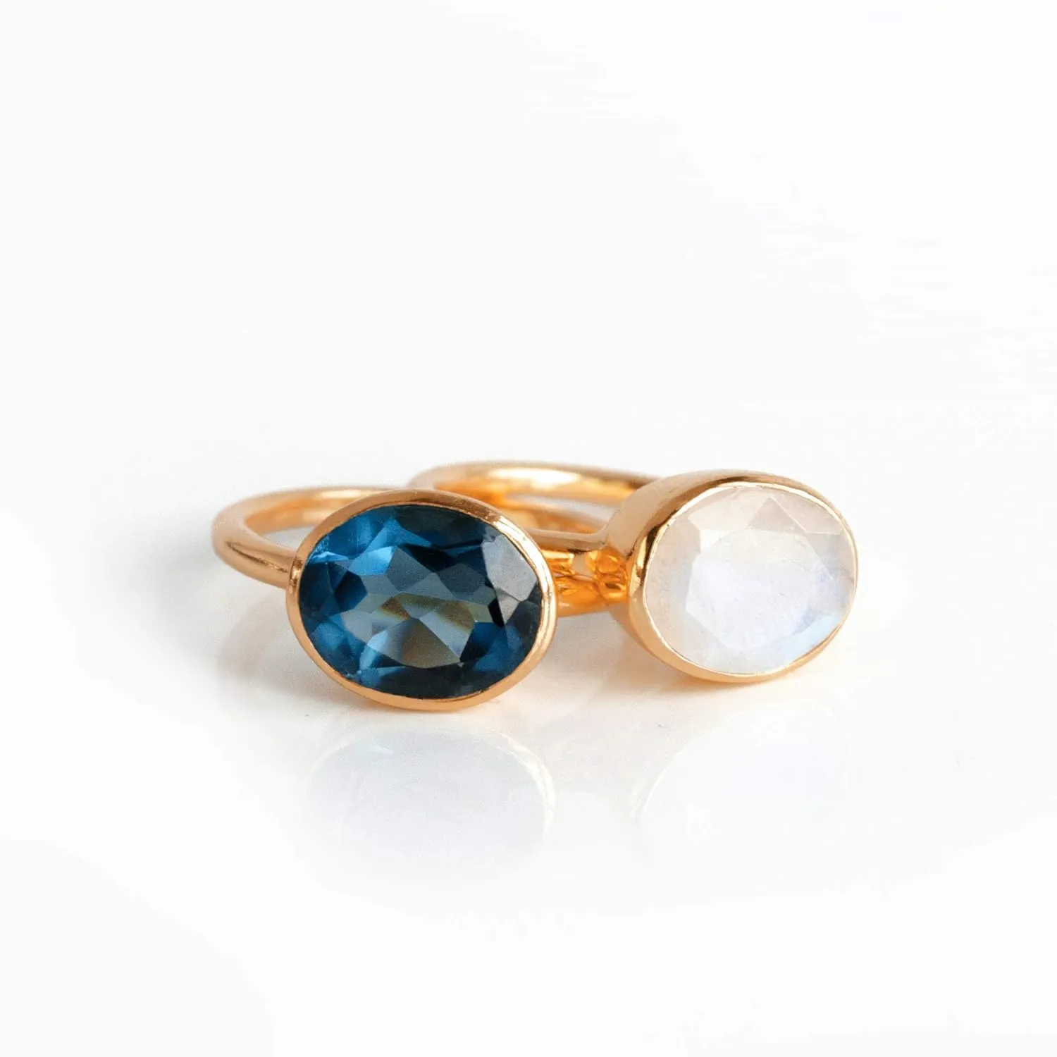 Kyanite and Rainbow Moonstone oval ring combo, Stacking ring set, September and June Birthstone rings set [cOMB]