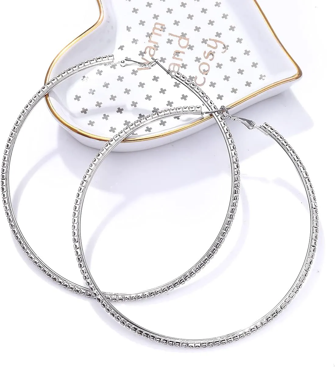 Large Hoop Earrings for Women Rhinestone Crystal Big Circle Hoops Stud Earrings Bridal Wedding Jewelry