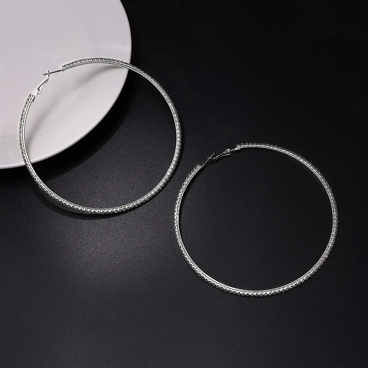 Large Hoop Earrings for Women Rhinestone Crystal Big Circle Hoops Stud Earrings Bridal Wedding Jewelry