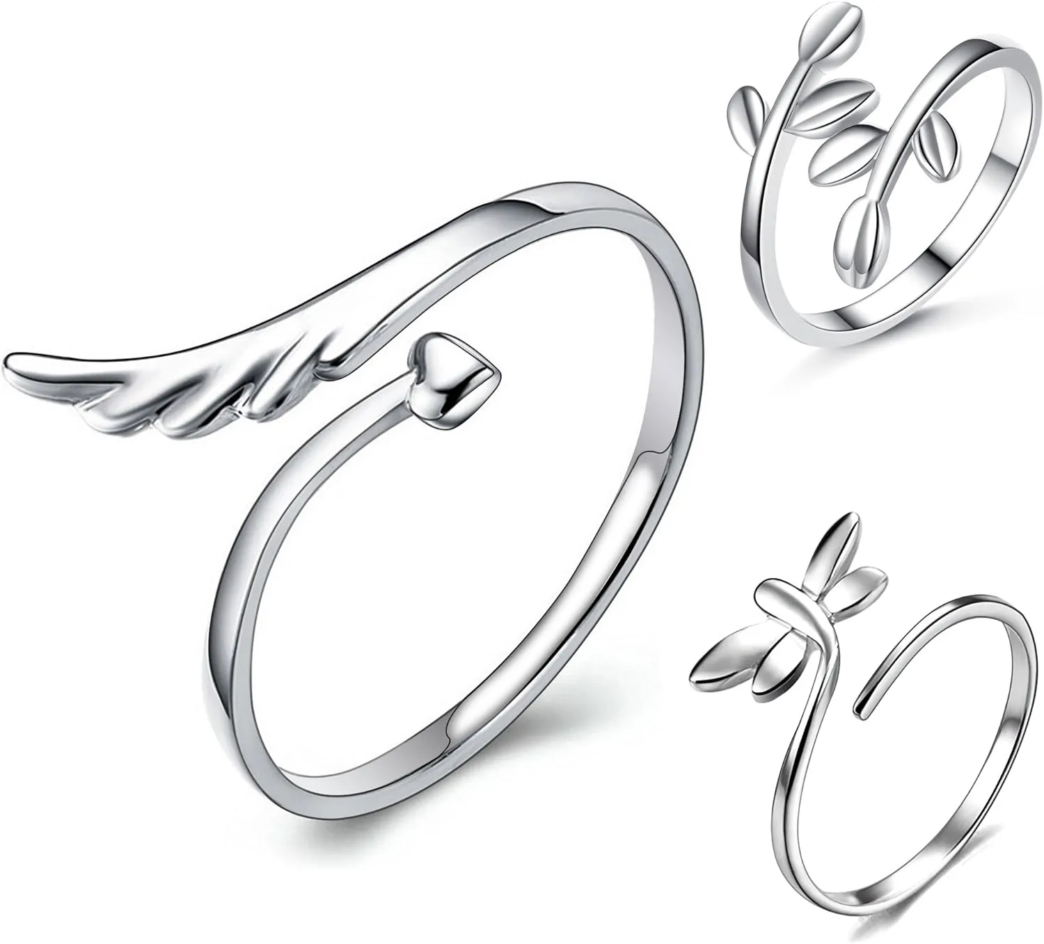 lauhonmin 3pcs S925 Sterling Silver Open Rings Set Finger Ring Joint Ring Toe Ring Beach Jewelry Gifts for Women Adjustable