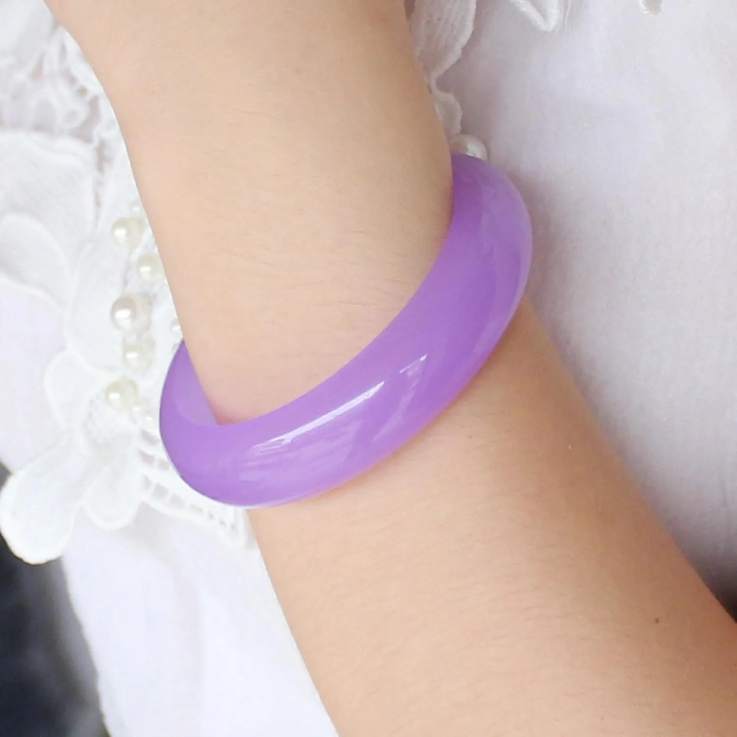 Lavender Jade Bangle Bracelet for Women, Natural Purple Gemstone Jewelry, Good Luck Gift for Wife