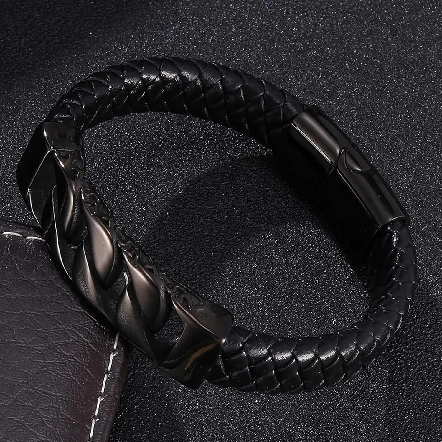 Leather Bracelets for Men Goth, Band Bracelets Braided Leather Cord Bracelet Elegant Bracelet