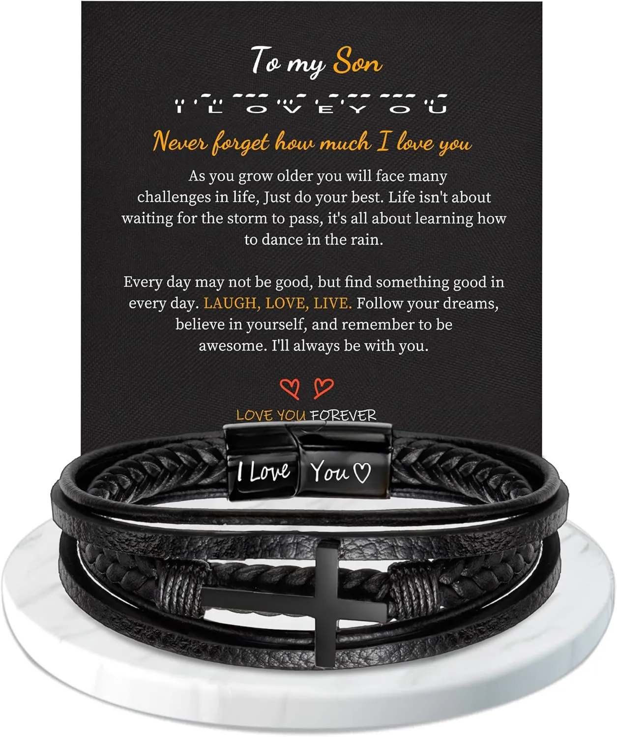 Leather Bracelets for Men I Love You Gifts for Him Father's Day Gifts for Men Bracelet Birthday Gifts for Dad Son Boyfriend Husband Graduation Gifts for Him 2023 Braided Engraved Wedding Anniversary Christmas Jewelry