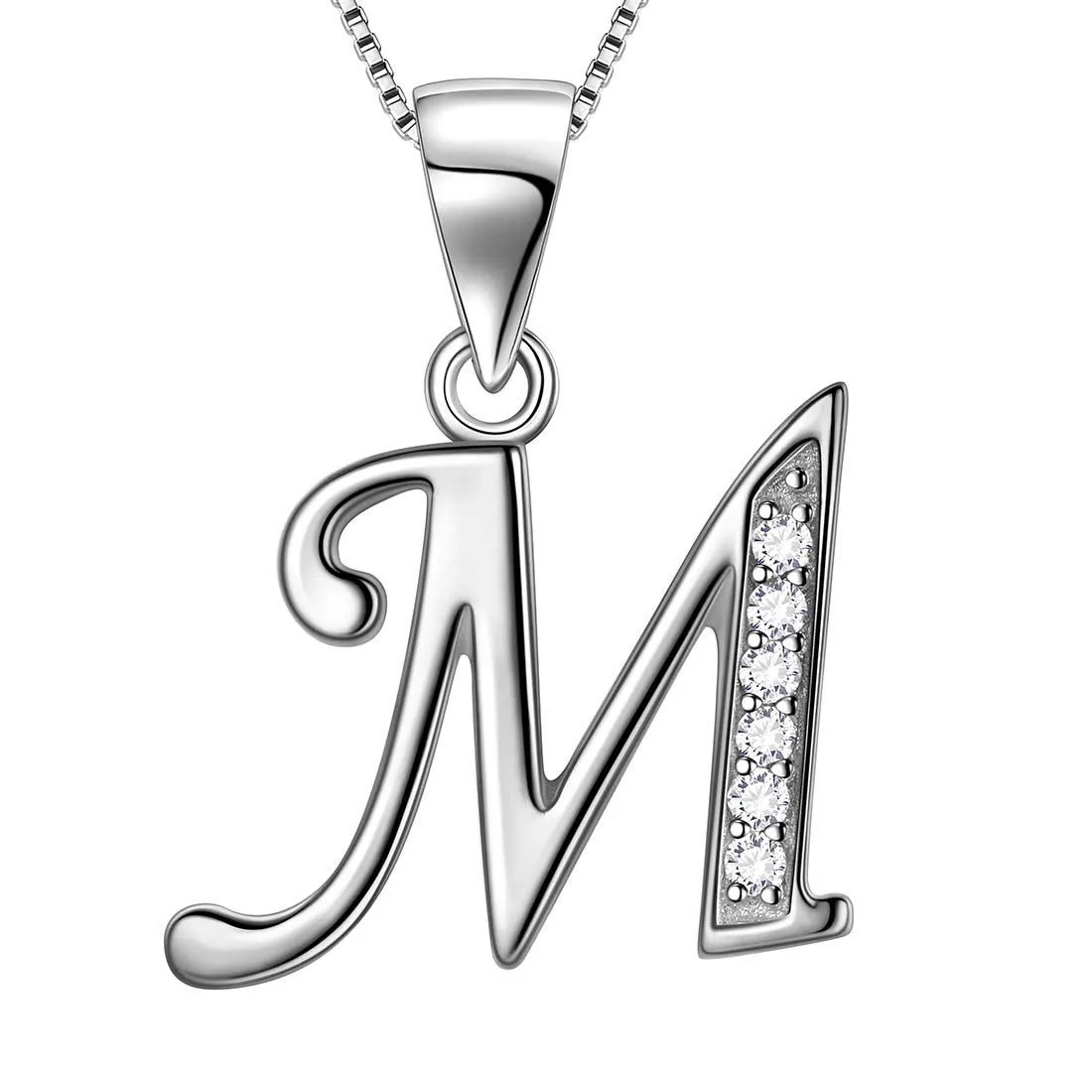 Letter M Initial Necklaces Pendant Women Men Name Jewelry Gift 925 Silver