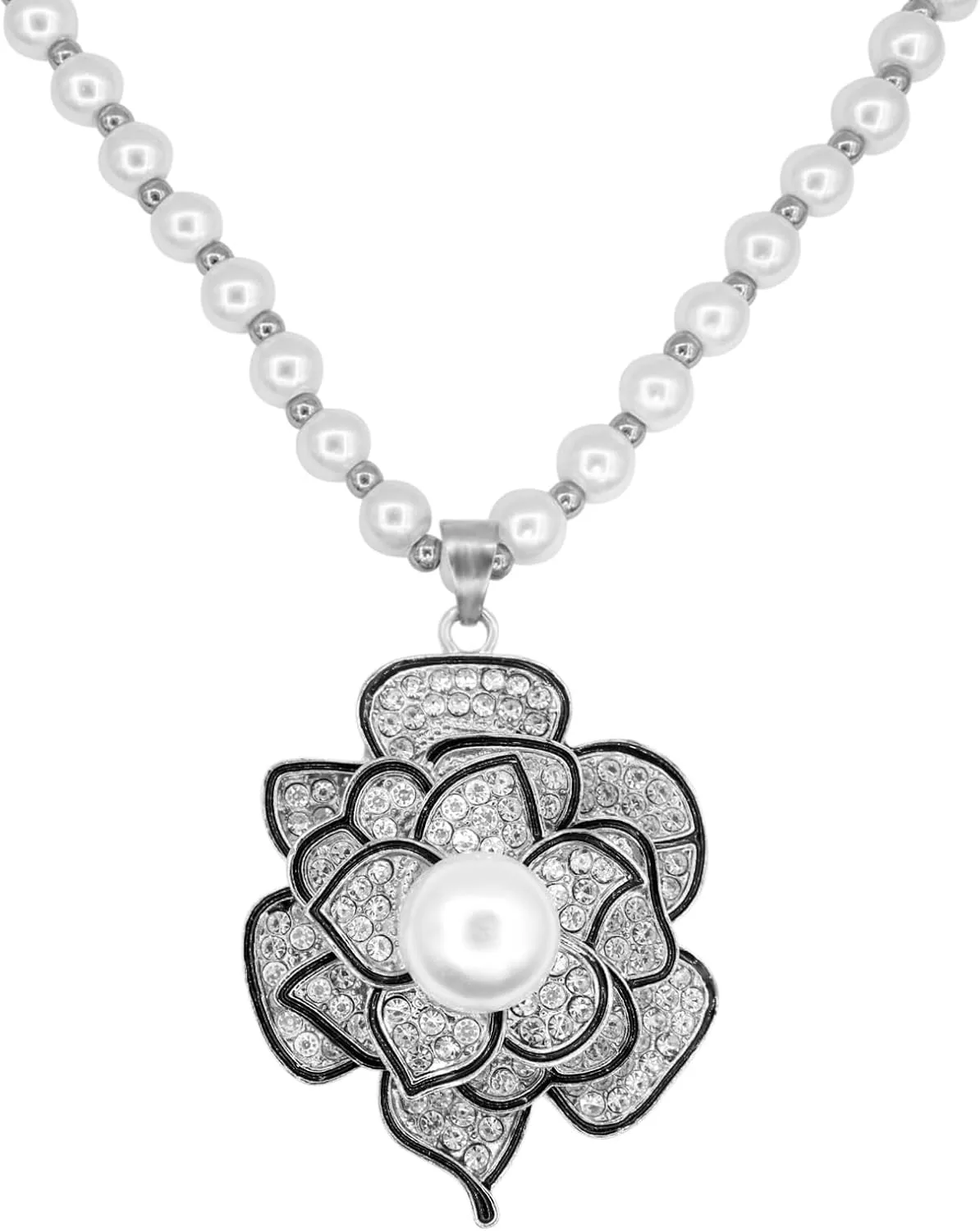 Long Crystal Flower Pearl Pendant Necklace for Women Rhinestone Sunflower Tulip Necklaces Pearl Beaded Necklaces Gold Silver Sweater Statement Necklace Fashion Jewelry for Women