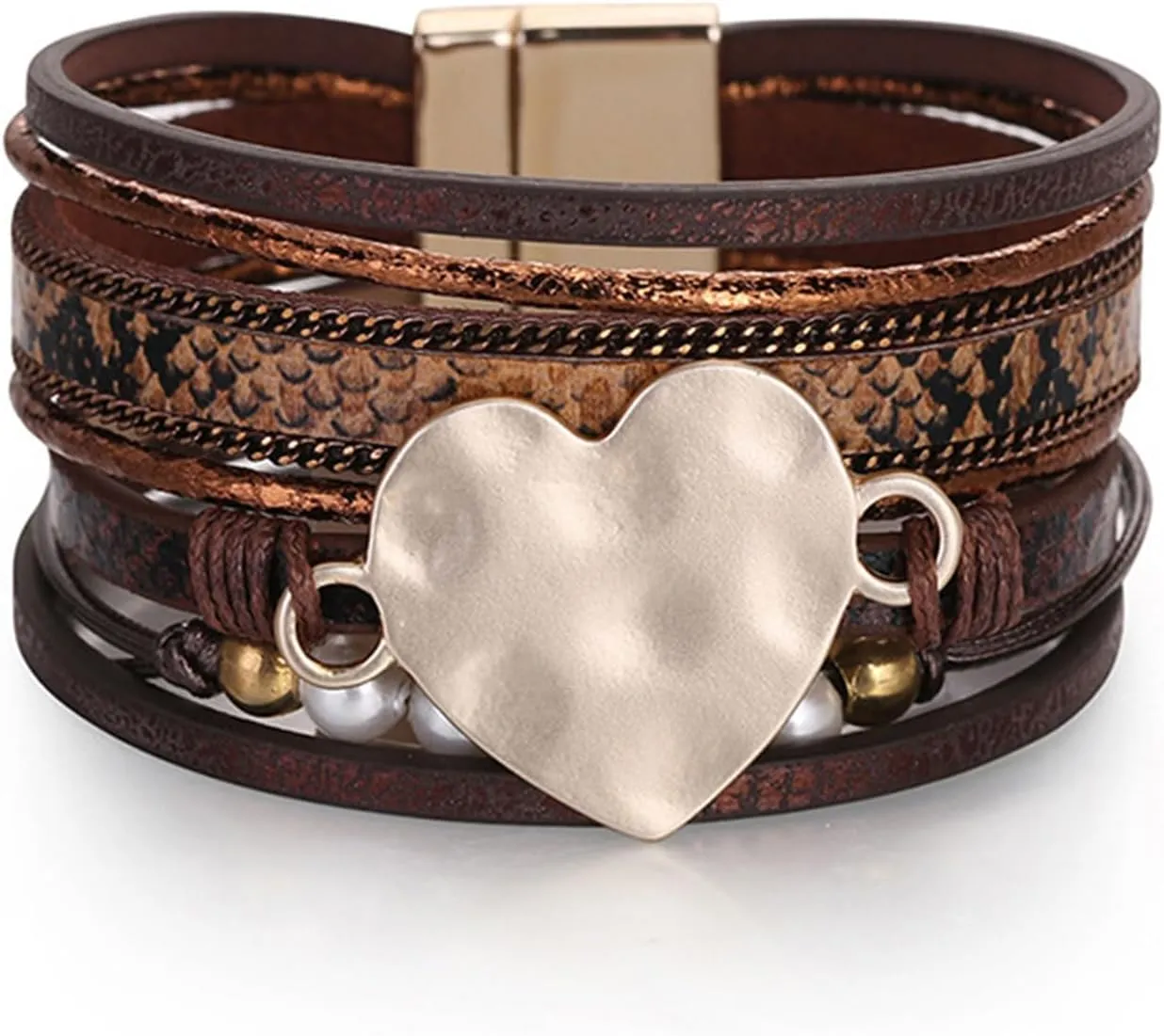 Long tiantian Boho Leather Wrap Bracelets for Women Heart Leather Bracelet Western Dress Accessories Stackable Cuff Bangles Bracelets for Women Trendy 2025