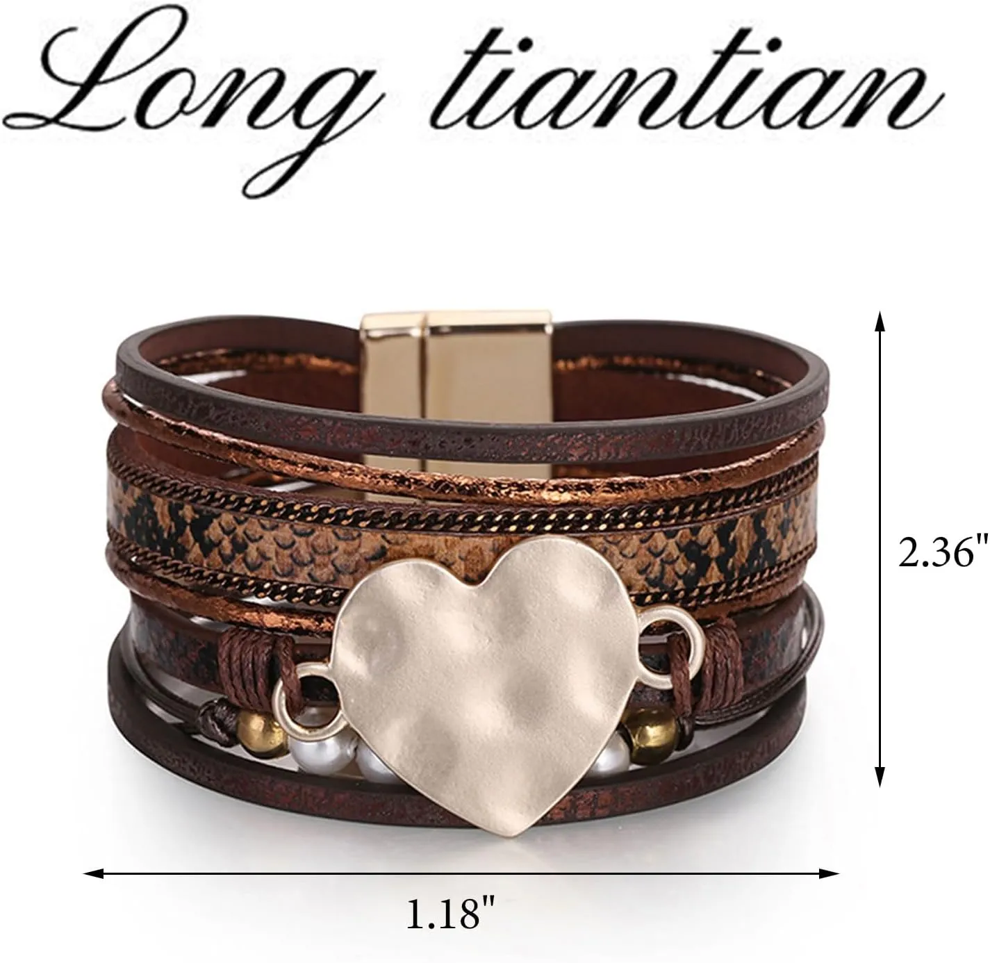 Long tiantian Boho Leather Wrap Bracelets for Women Heart Leather Bracelet Western Dress Accessories Stackable Cuff Bangles Bracelets for Women Trendy 2025