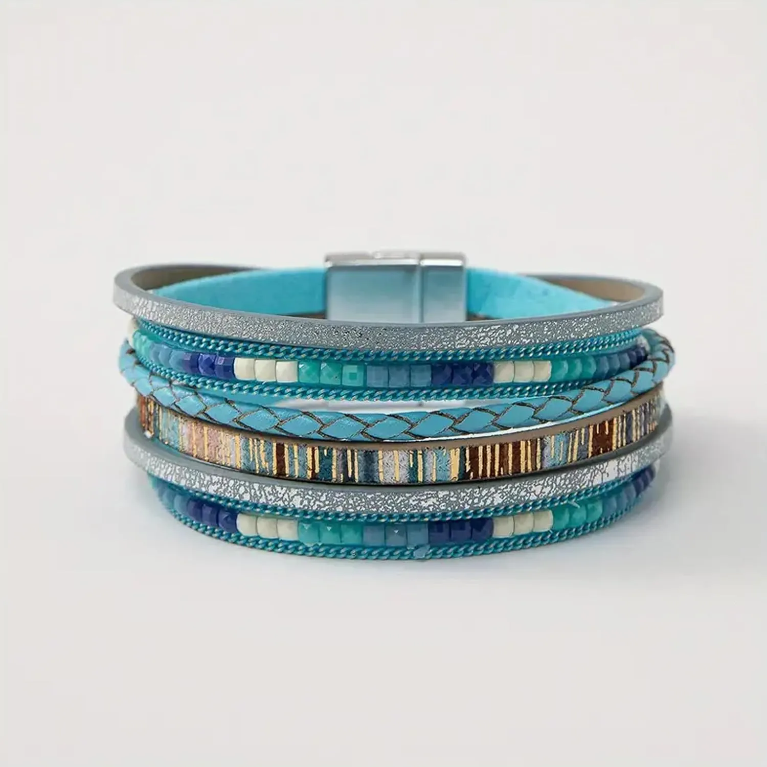 Long tiantian Leather Wrap Bracelets for Women Western Outfit Accessories Boho Cuff Bangle Bracelets Crystal Bead Bracelet with Clasp Jewelry Gifts for Women Trendy 2025