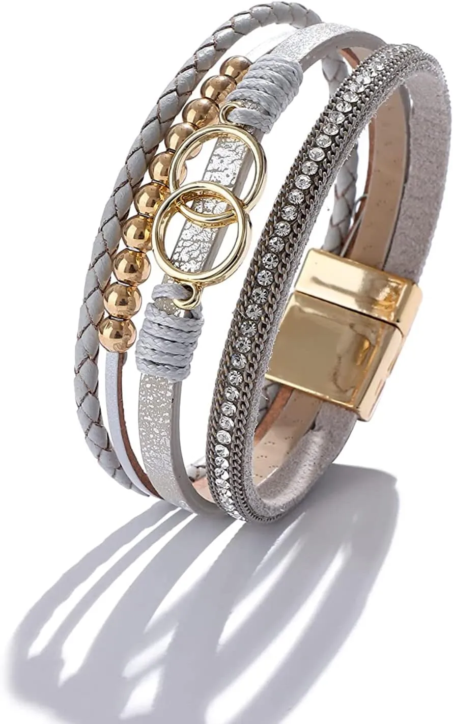 Long tiantian Leather Wrap Bracelets Western Jewelry for Women Stackable Layered Heart Bangle Cuff Bracelets Boho Jewelry Western Outfit for Women Birthday Gifts