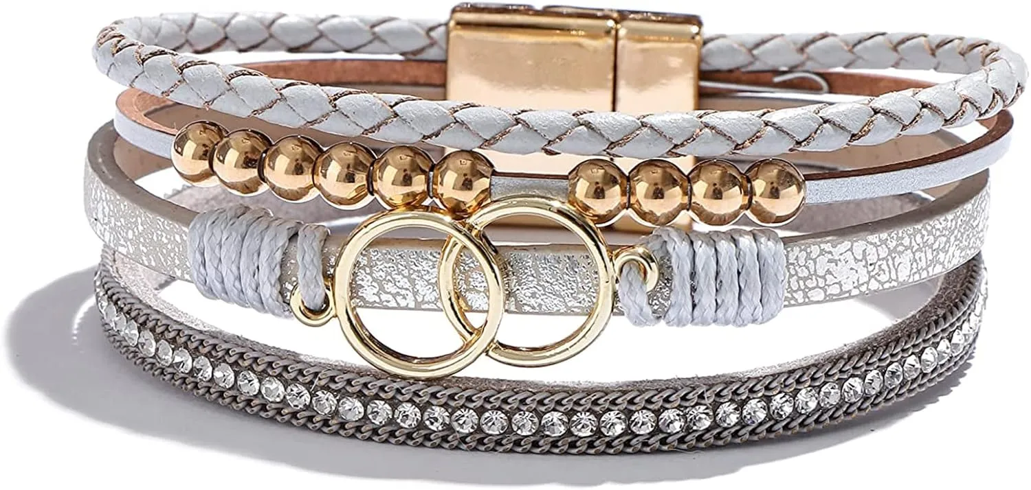 Long tiantian Leather Wrap Bracelets Western Jewelry for Women Stackable Layered Heart Bangle Cuff Bracelets Boho Jewelry Western Outfit for Women Birthday Gifts