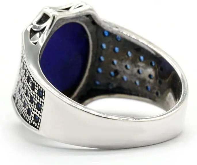 LovePlus Sterling Silver S925 Sterling Silver Lapis Lazuli Ring Turkish Handmade Elegant Style Men/Women Rings for Everyday Wear Gifts