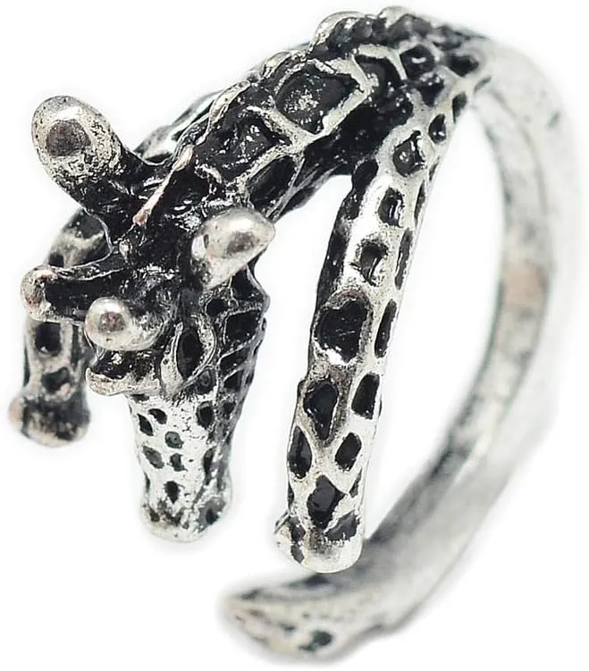 LZD Alloy Cuff Finger Ring Giraffe Adjustable Antique Silver Size 7 Adjustable 17mm P419