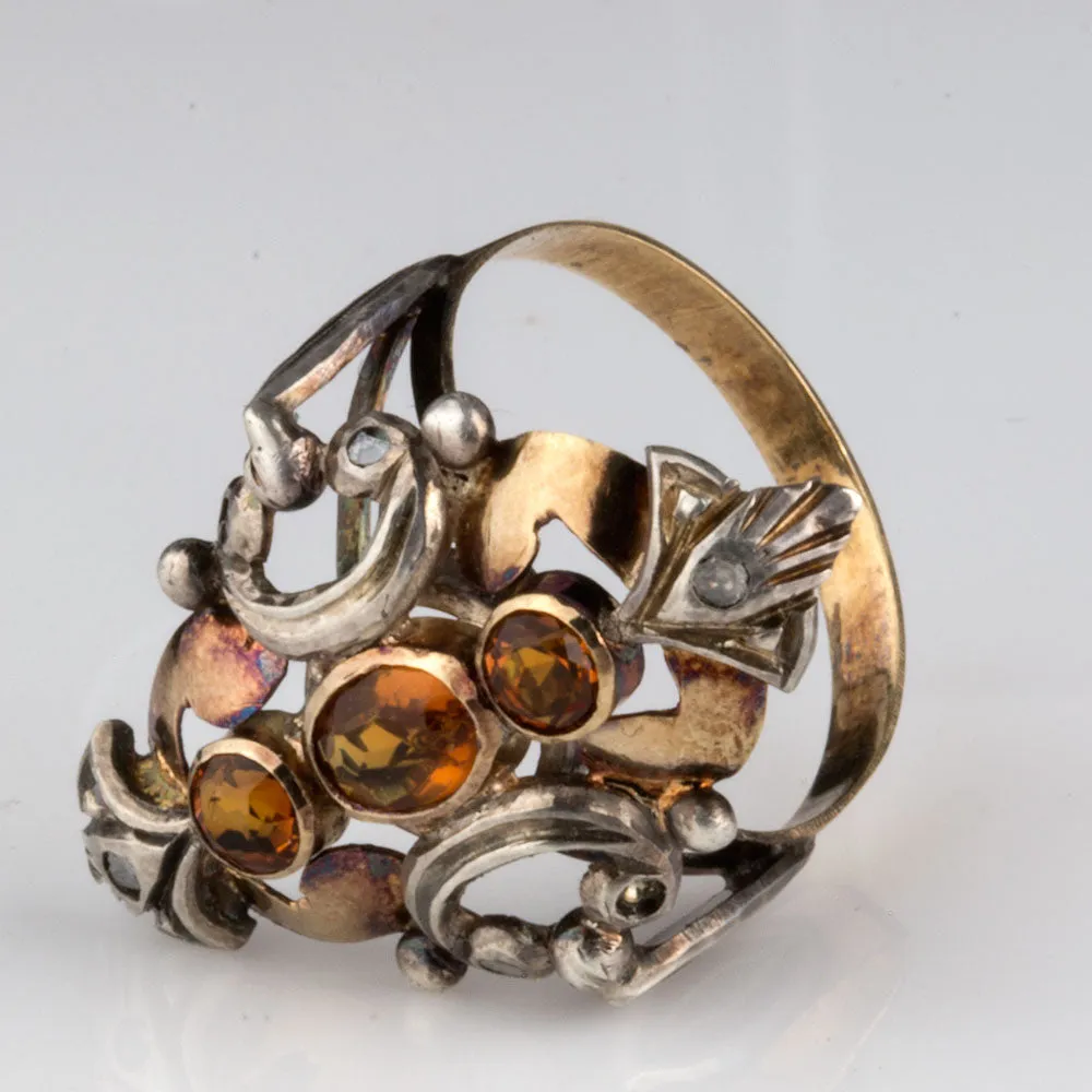 Madiera Topaz and Diamond Portguese Gold Ring, Victorian Georgian. rgvc110