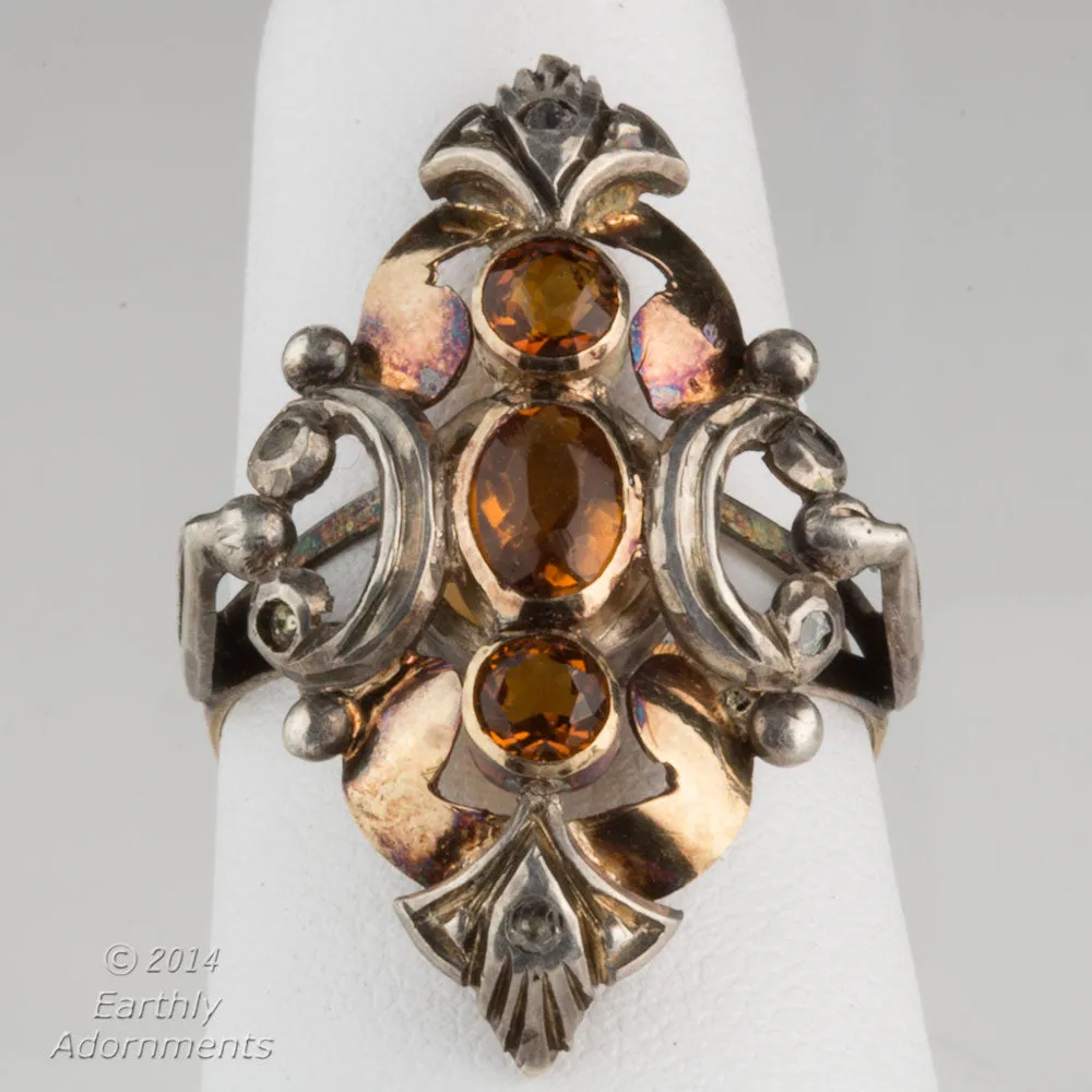 Madiera Topaz and Diamond Portguese Gold Ring, Victorian Georgian. rgvc110