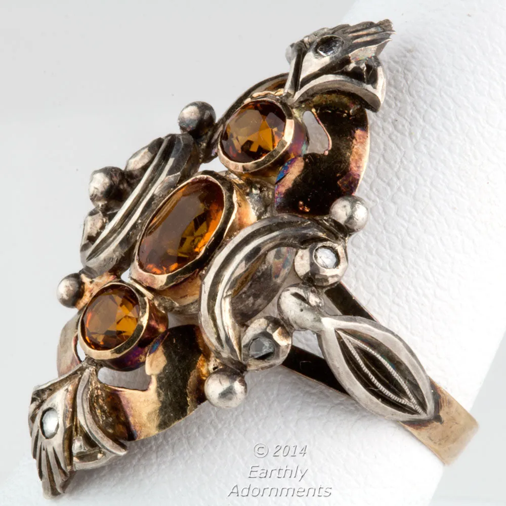 Madiera Topaz and Diamond Portguese Gold Ring, Victorian Georgian. rgvc110