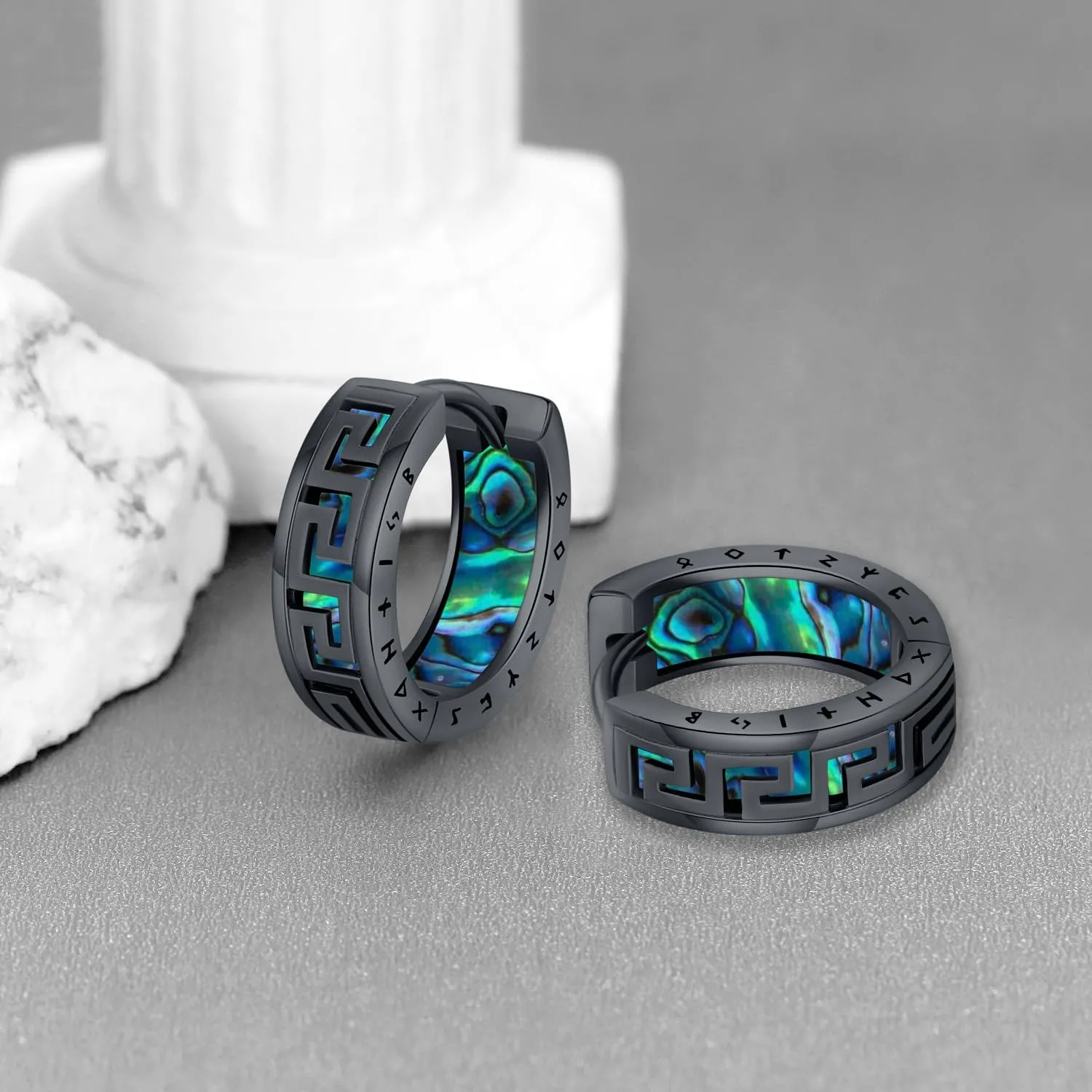 Men Earrings Viking Rune Hoop Celtic Earring for Women Punk 16mm 925 Sterling Silver Huggie Black Blue Hoop Earrings Norse Viking Jewelry Gifts