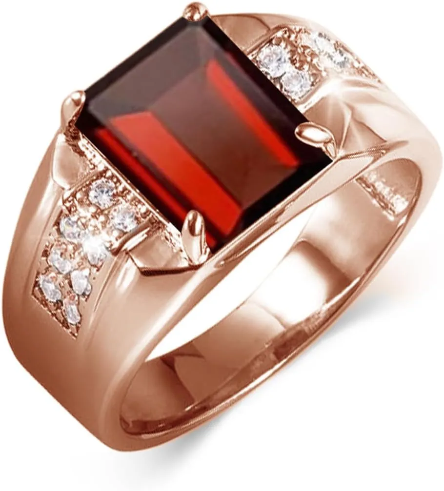 Men's Rings 2CT Emerald Cut Gemstone Ring for Men in 10K 14K 18K with 0.5cttw Real Diamond Solid Gold Promise Rings (I2-I3 Clarity)