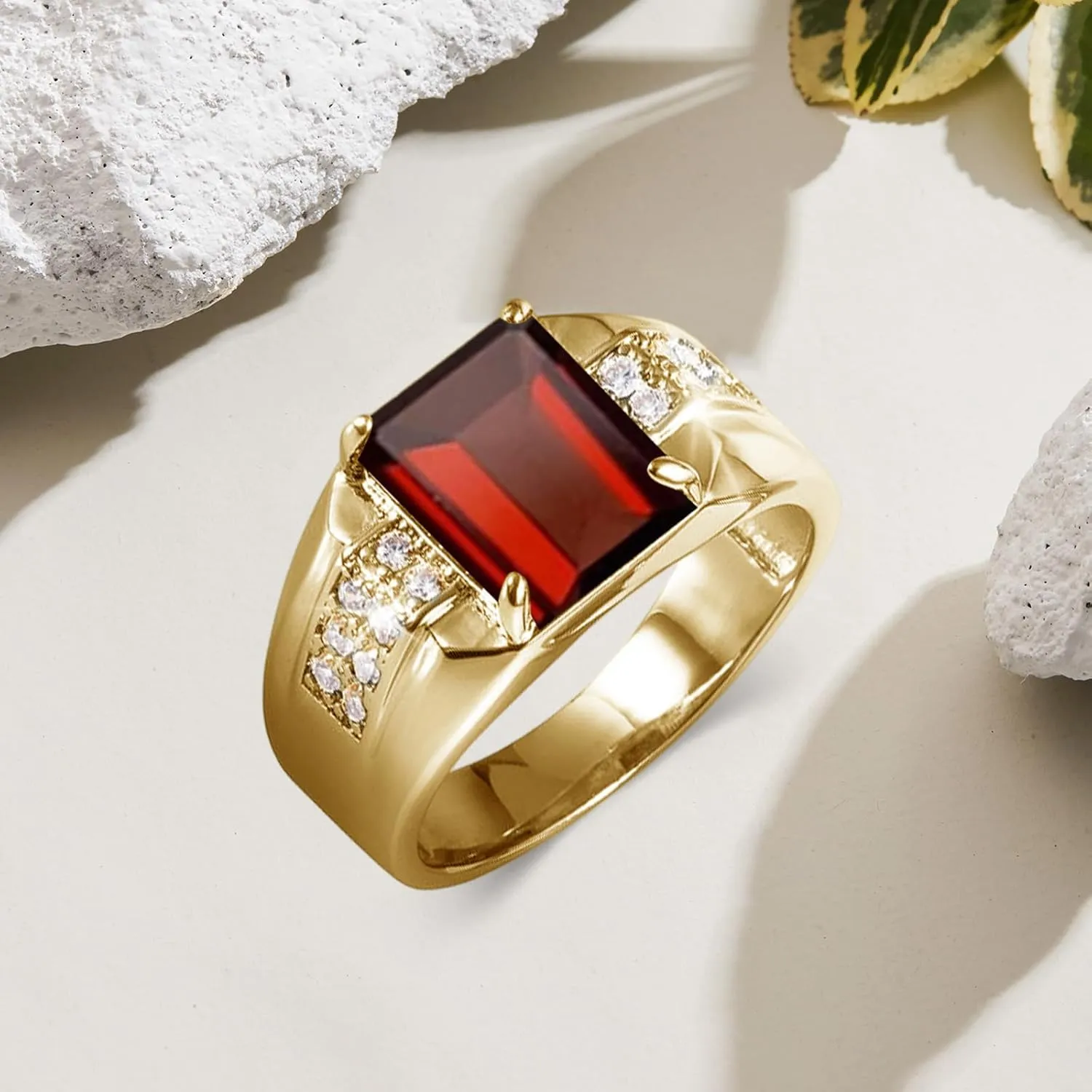 Men's Rings 2CT Emerald Cut Gemstone Ring for Men in 10K 14K 18K with 0.5cttw Real Diamond Solid Gold Promise Rings (I2-I3 Clarity)