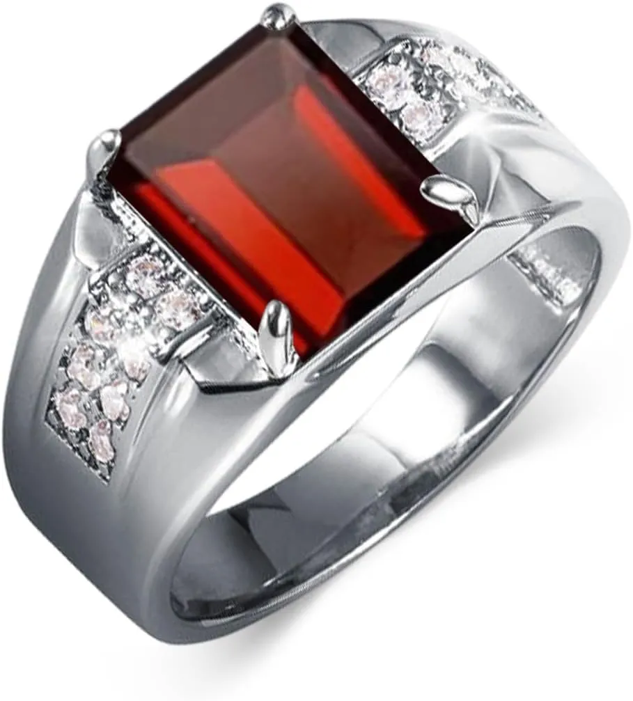 Men's Rings 2CT Emerald Cut Gemstone Ring for Men in 10K 14K 18K with 0.5cttw Real Diamond Solid Gold Promise Rings (I2-I3 Clarity)
