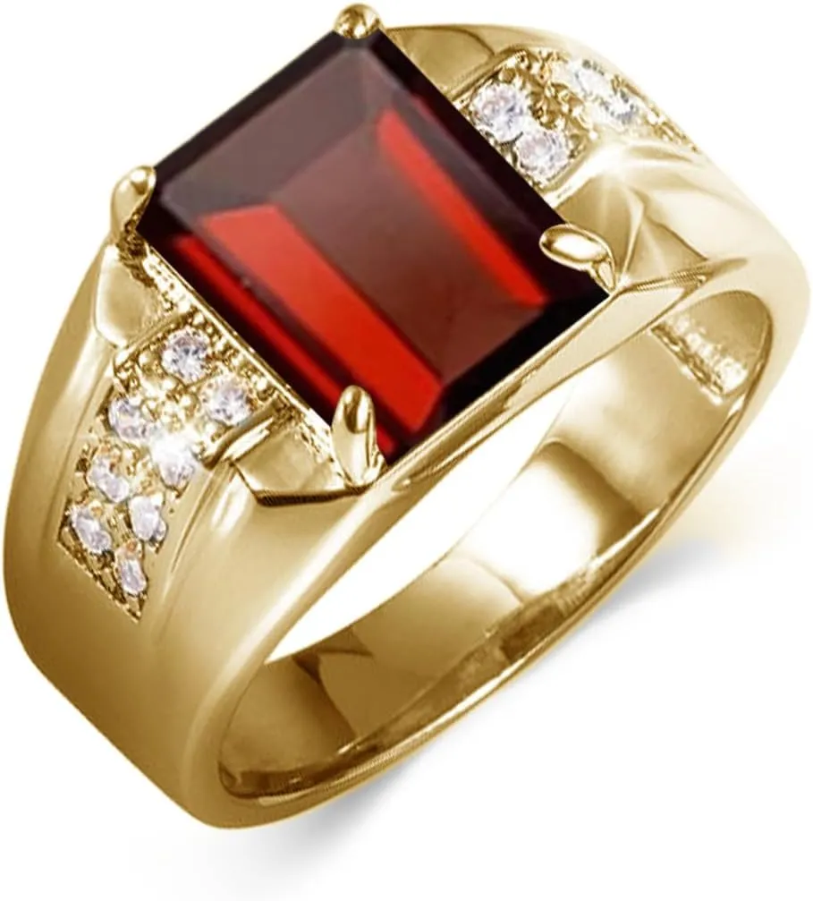 Men's Rings 2CT Emerald Cut Gemstone Ring for Men in 10K 14K 18K with 0.5cttw Real Diamond Solid Gold Promise Rings (I2-I3 Clarity)