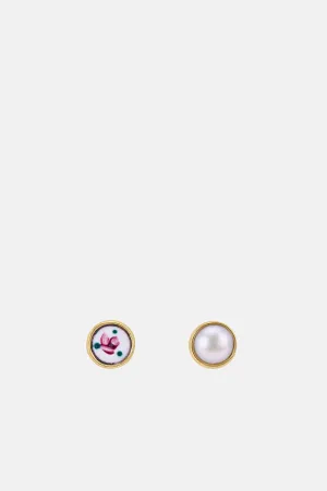 Mismatched Flower Enamel Stud Earrings