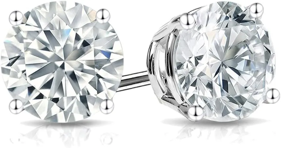 Moissanite Stud Earrings  14K Gold Solid  Round Cut  Moissanite Stud  Silver Stud Earrings  Moissanite Earring  4-Prong Setting