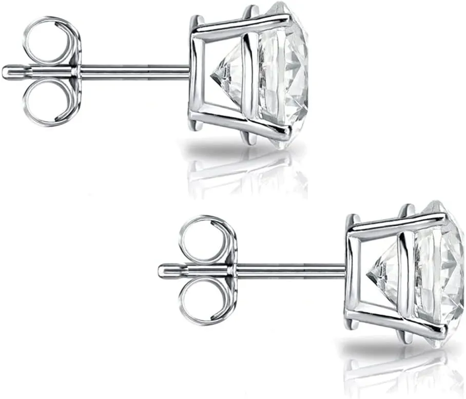 Moissanite Stud Earrings  14K Gold Solid  Round Cut  Moissanite Stud  Silver Stud Earrings  Moissanite Earring  4-Prong Setting