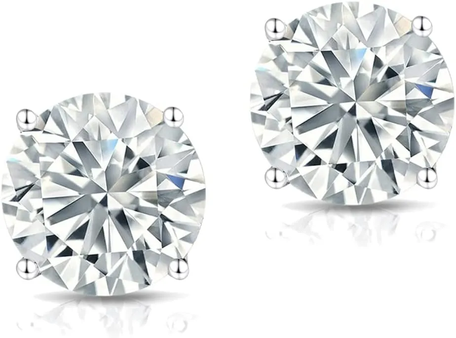 Moissanite Stud Earrings  14K Gold Solid  Round Cut  Moissanite Stud  Silver Stud Earrings  Moissanite Earring  4-Prong Setting