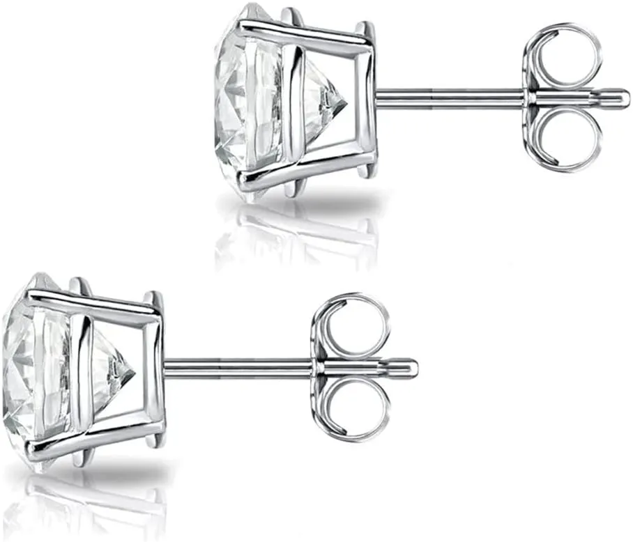 Moissanite Stud Earrings  14K Gold Solid  Round Cut  Moissanite Stud  Silver Stud Earrings  Moissanite Earring  4-Prong Setting