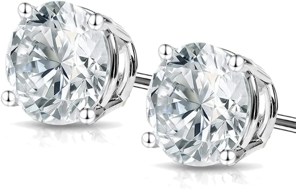 Moissanite Stud Earrings  14K Gold Solid  Round Cut  Moissanite Stud  Silver Stud Earrings  Moissanite Earring  4-Prong Setting